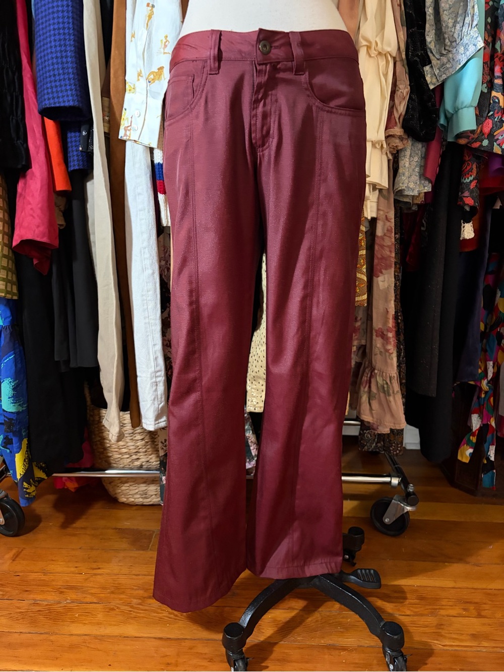 Vintage Y2K Volcom Coated Sateen Flare Pants Burgundy Merlot